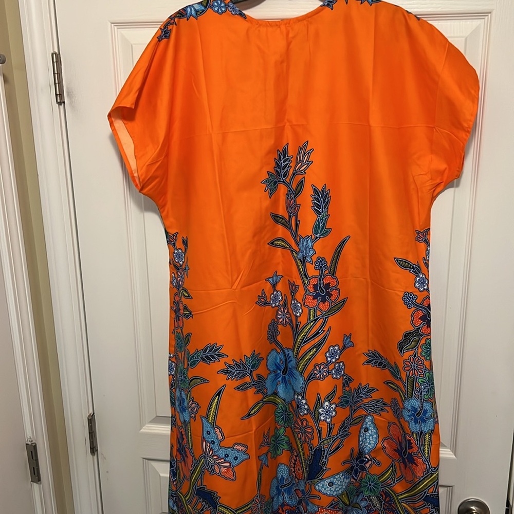 Floral Orange Dress SUN DRESS W/Pockets and side pockets. Size 52 NWOT - Picture 5 of 7